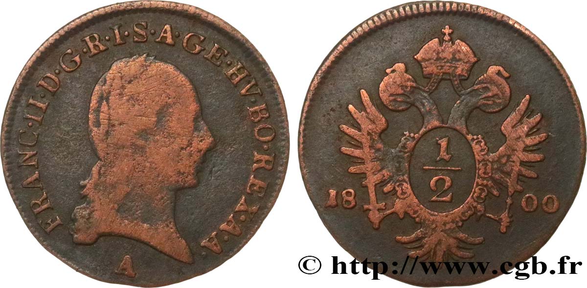 AUTRICHE 1/2 Kreuzer François / aigle 1800 Vienne TB 