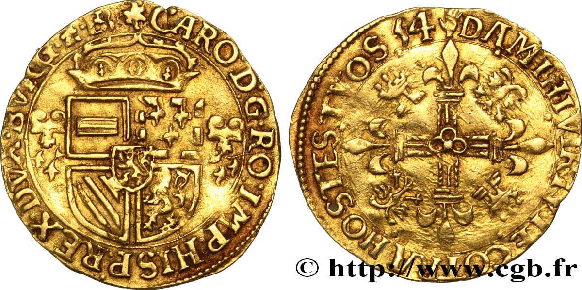 SPANISH NETHERLANDS - DUCHY OF BRABANT - CHARLES V  Couronne d’or au soleil 1554 Anvers XF 