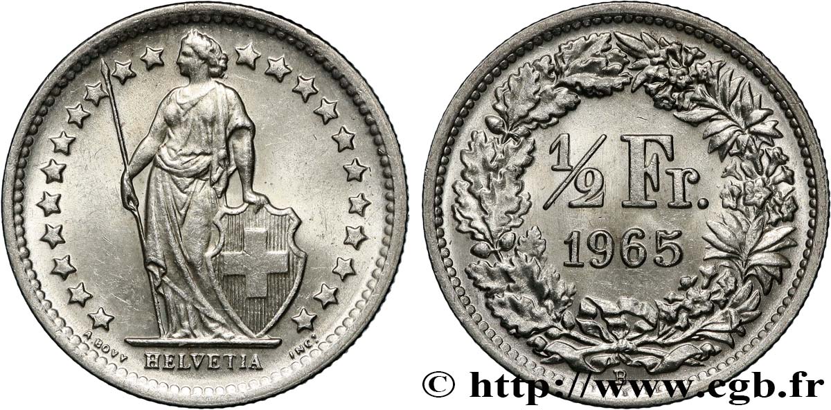 SVIZZERA  1/2 Franc Helvetia 1965 Berne MS 
