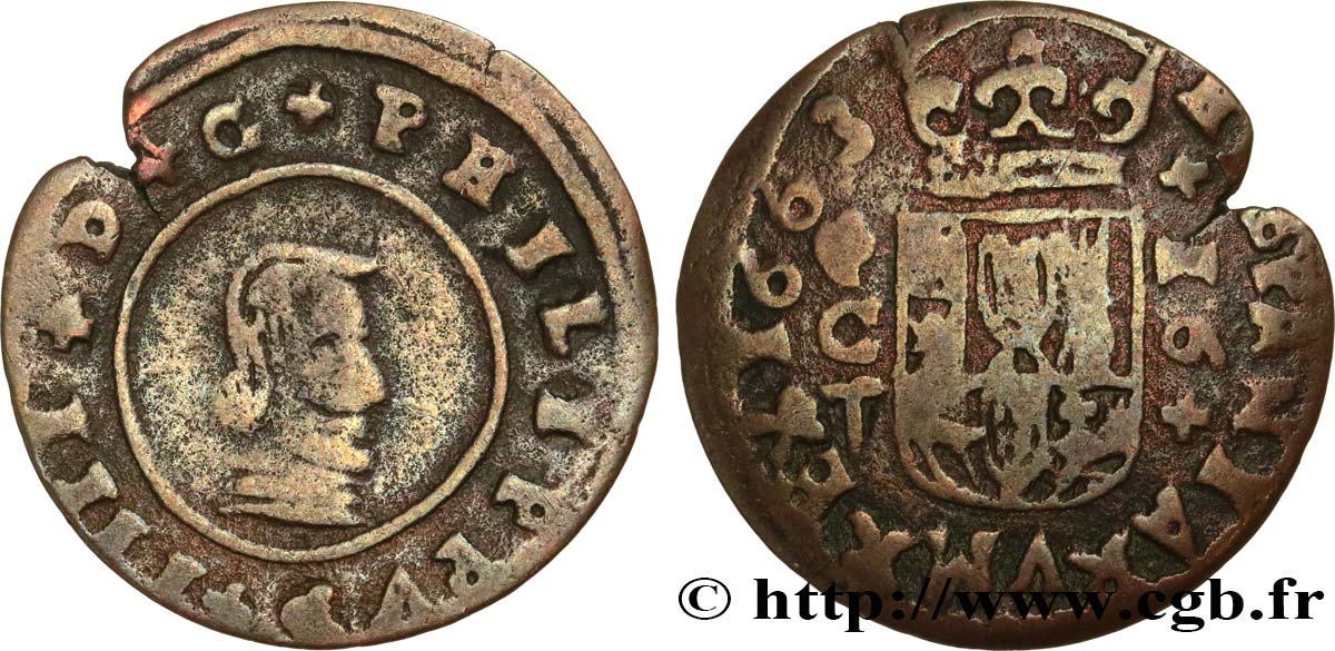 ESPAGNE 16 Maravedis Philippe IV 1663 Cordoba TB 