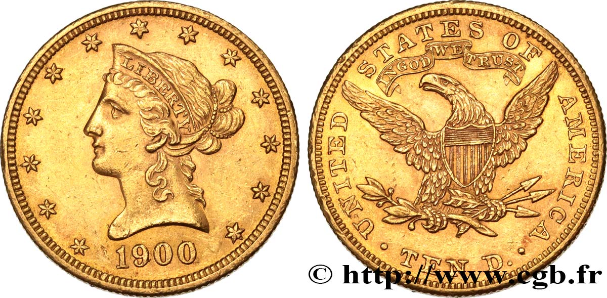 ÉTATS-UNIS D AMÉRIQUE 10 Dollars or  Liberty  1900 Philadelphie 571 SPL 