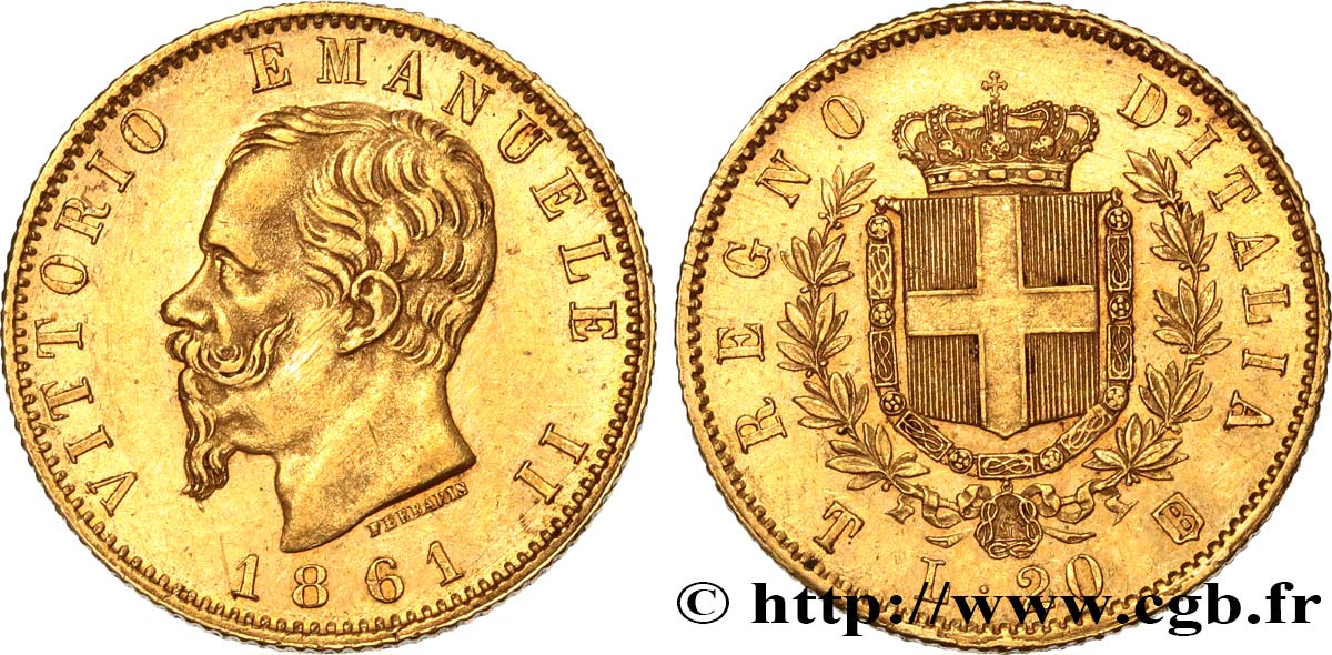 ITALY - KINGDOM OF ITALY - VICTOR-EMMANUEL II 20 Lire 1861 Turin AU 