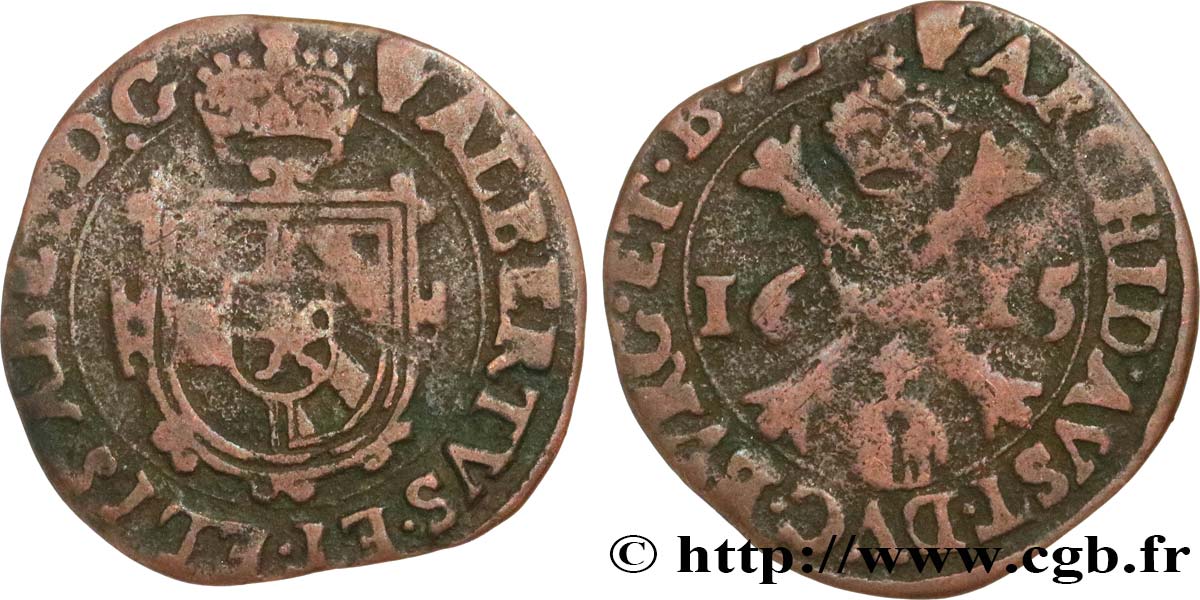 SPANISH NETHERLANDS - BRABANT - DUCHY OF BRABANT - ALBERT AND ISABELLA 1/2 Liard (ou Gigot) 1615 Anvers VF 