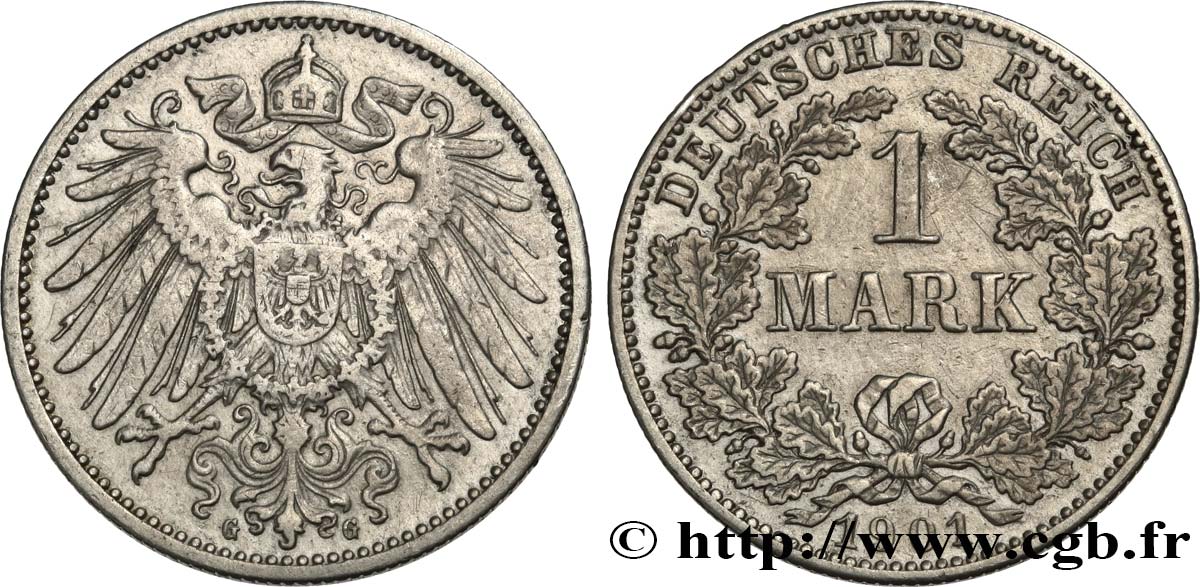 ALEMANIA 1 Mark Empire aigle impérial 1901 Karlsruhe - G MBC 