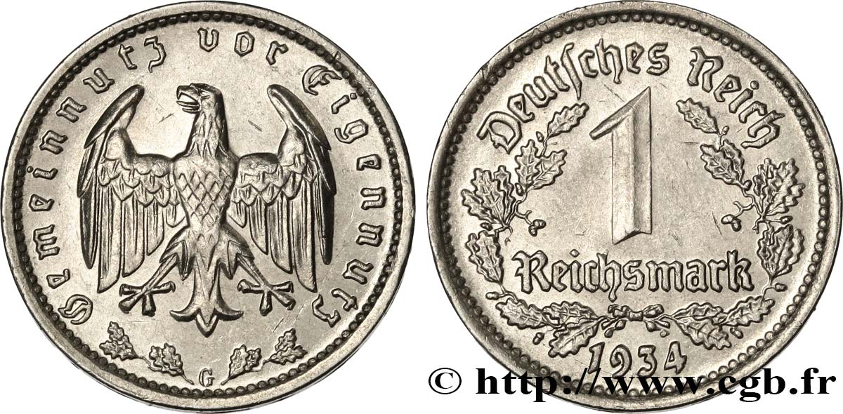 DEUTSCHLAND 1 Reichsmark aigle 1934 Karlsruhe - G VZ 