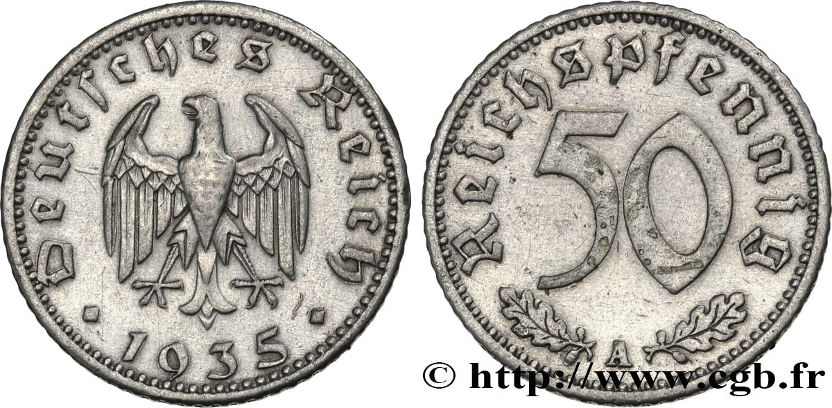 ALLEMAGNE 50 Reichspfennig aigle héraldique 1935 Berlin TTB 