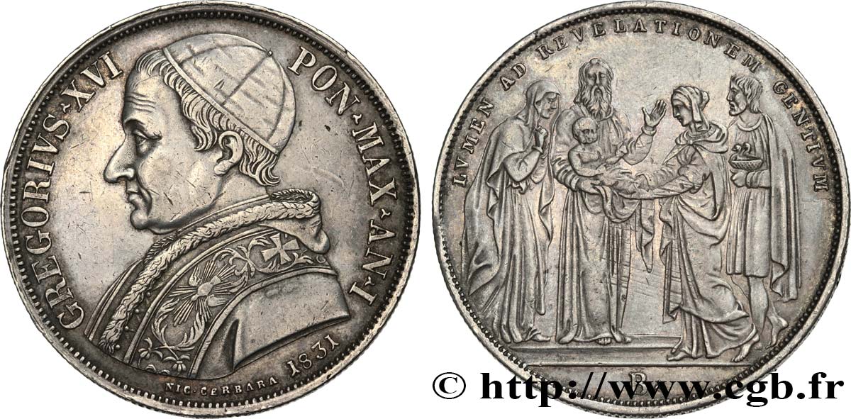 VATICAN AND PAPAL STATES 1 Scudo Grégoire XVI AN I 1831 Bologne XF 
