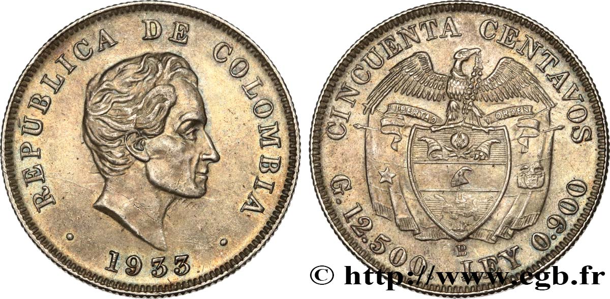 COLOMBIA 50 Centavos 1933 Bogota SC 