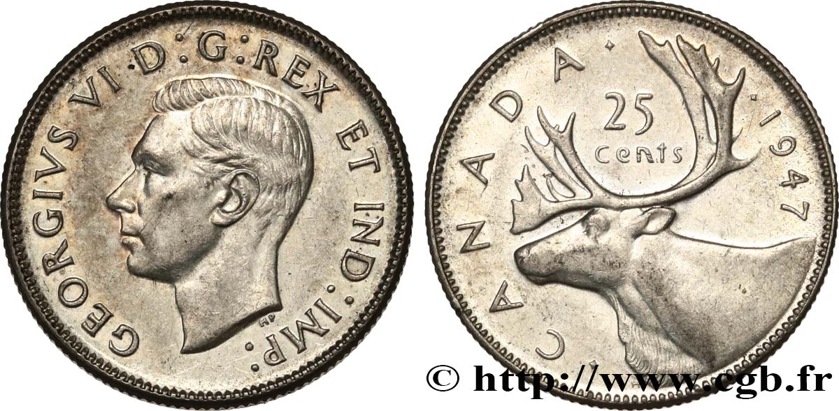 CANADA 25 Cents Georges VI 1947  AU 
