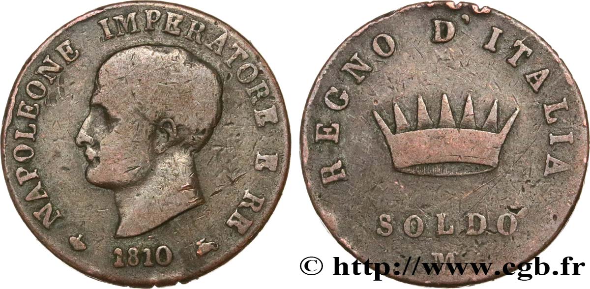 ITALY - KINGDOM OF ITALY - NAPOLEON I 1 Soldo 1810 Milan VF 