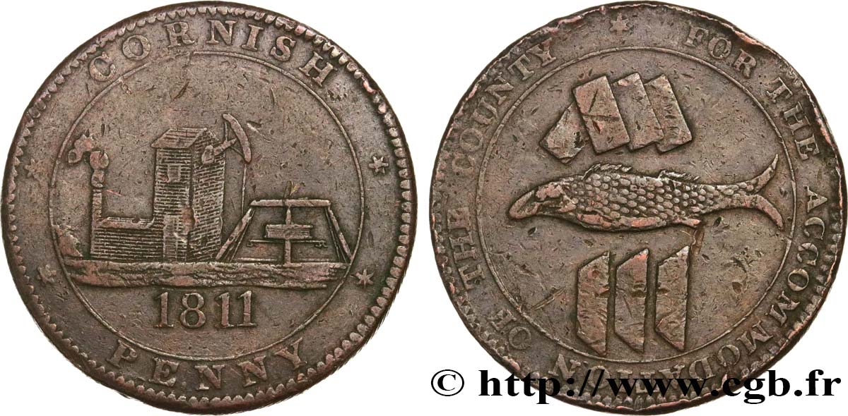 BRITISH TOKENS OR JETTONS 1 Penny “Cornish Penny” Scorrier House (Redruth) 1811  VF 