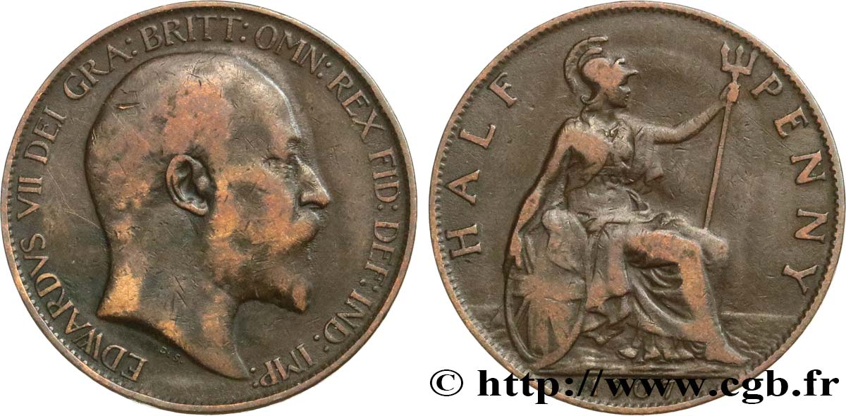 VEREINIGTEN KÖNIGREICH 1/2 Penny Edouard VII 1907  S 