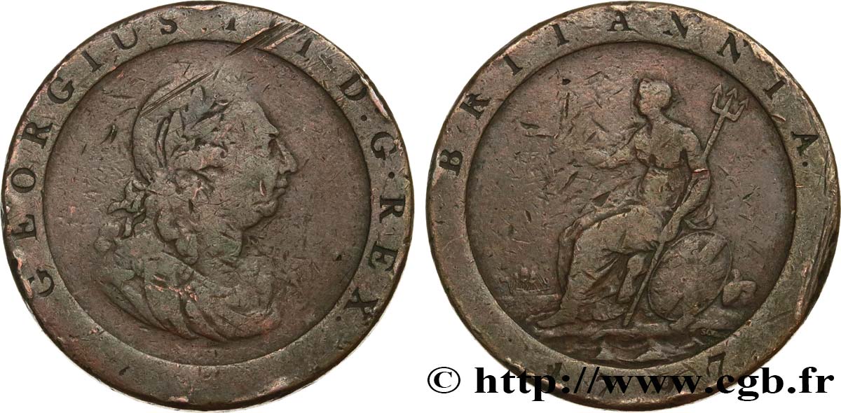 ROYAUME-UNI 2 Pence Georges III 1797 Soho B+ 