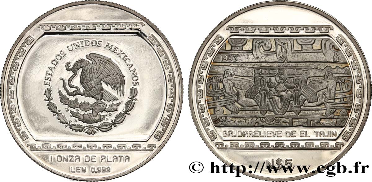 MEXIKO 5 Nuevos Pesos Proof civilisations précolombiennes 1993 Mexico fST 