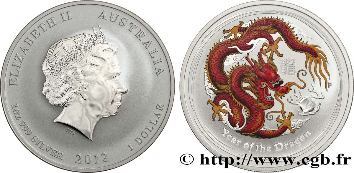 AUSTRALIEN 1 Dollar Proof année du Dragon 2012 Perth fST 