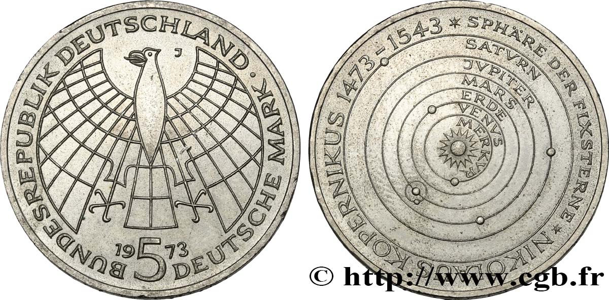 DEUTSCHLAND 5 Mark Nicolas Copernic 1973 Hambourg VZ 