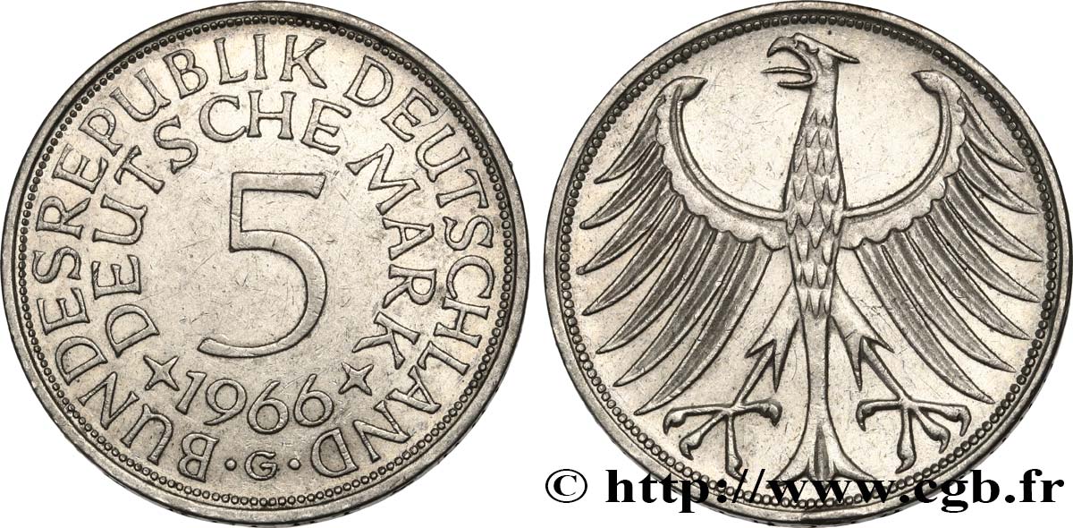 GERMANY 5 Mark aigle 1966 Karlsruhe - G AU 