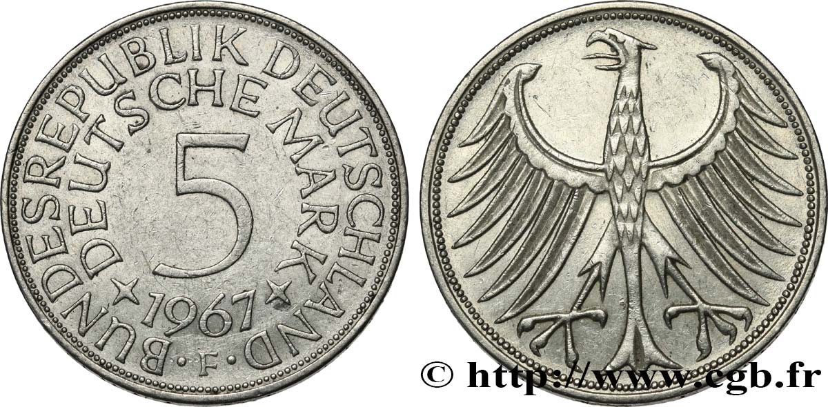 GERMANIA 5 Mark aigle 1967 Stuttgart SPL 
