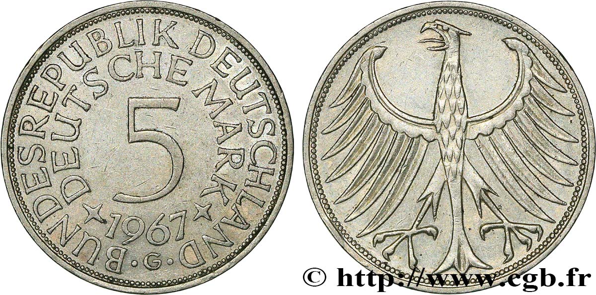 GERMANY 5 Mark aigle 1967 Karlsruhe- G AU 