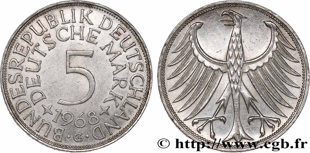 GERMANIA 5 Mark aigle 1968 Karlsruhe- G SPL 