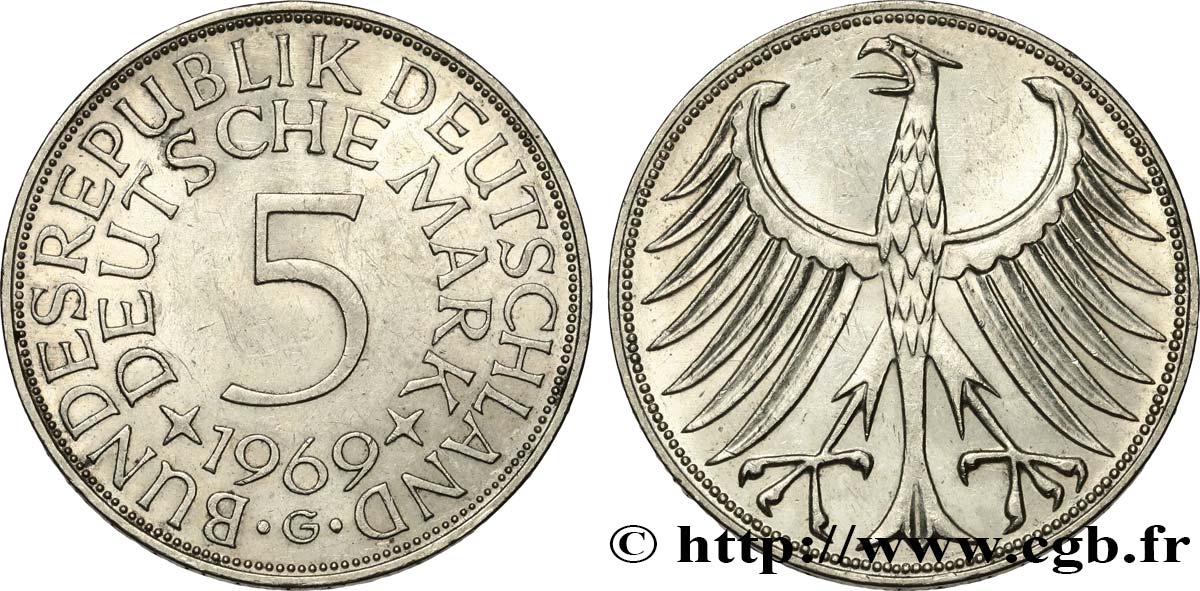 GERMANY 5 Mark aigle 1969 Karlsruhe- G AU 