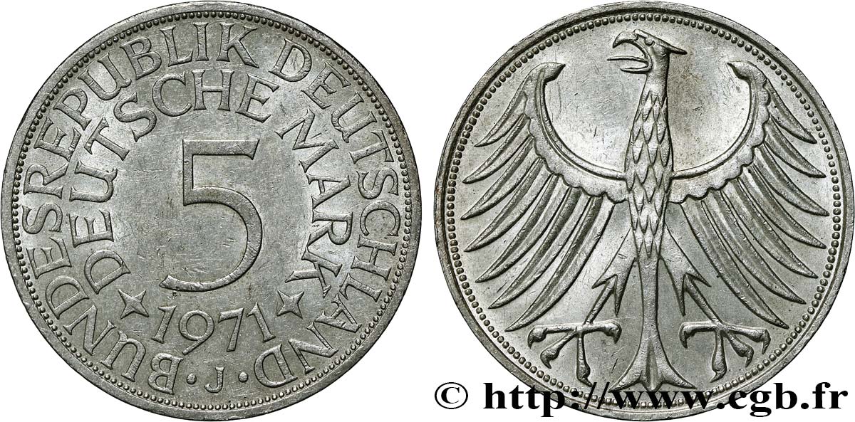 GERMANY 5 Mark aigle 1971 Hambourg - J AU 