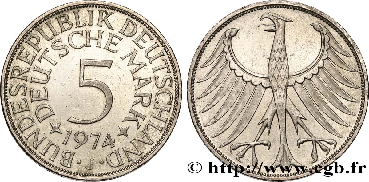 ALLEMAGNE 5 Mark aigle 1974 Hambourg - J SUP 