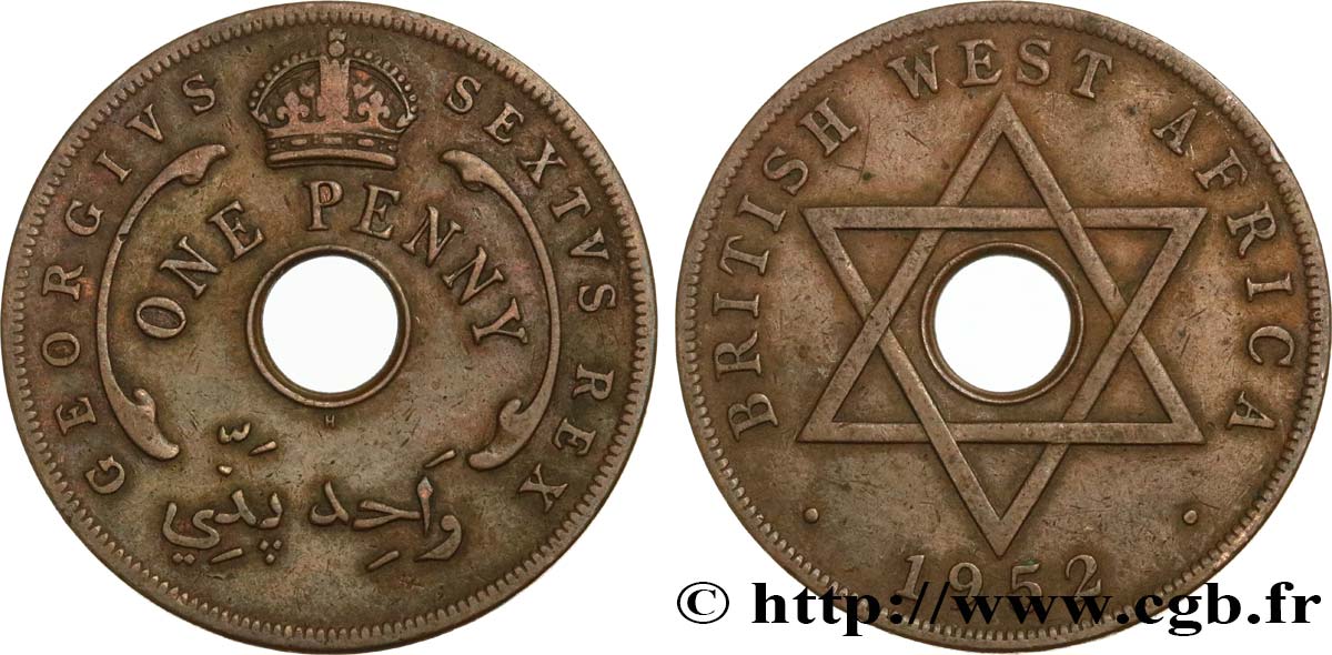 AFRICA DI L OVEST BRITANNICA 1 Penny frappe au nom de Georges VI 1952 Heaton BB 