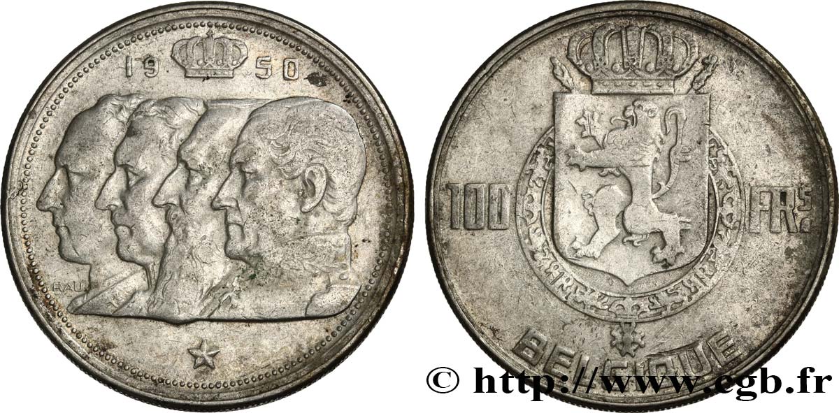 BELGIEN 100 Francs portraits des quatre rois de Belgique, légende française 1950  SS 
