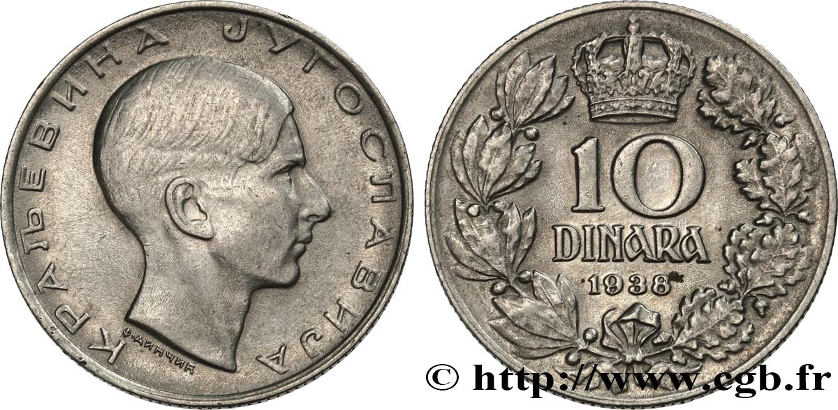 YUGOSLAVIA 10 Dinara Pierre II 1938  q.SPL 