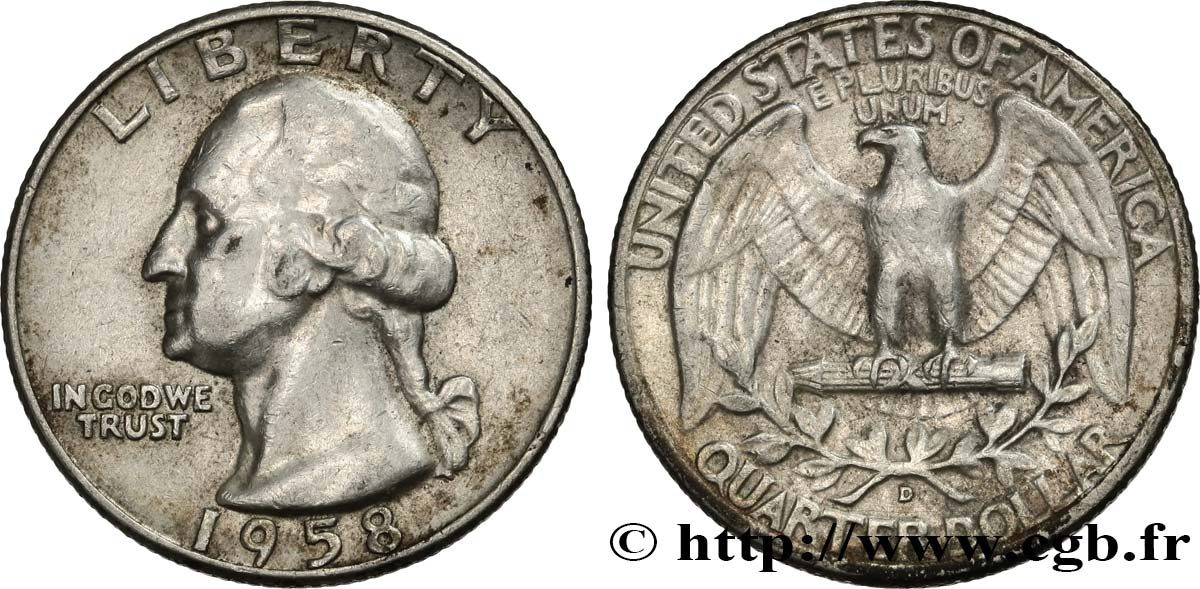 UNITED STATES OF AMERICA 1/4 Dollar Georges Washington 1958 Denver - D XF 