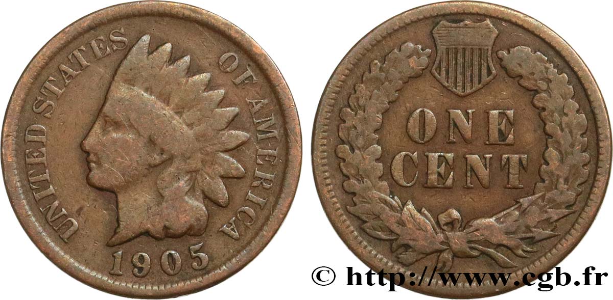 STATI UNITI D AMERICA 1 Cent tête d’indien, 3e type 1905 Philadelphie MB 