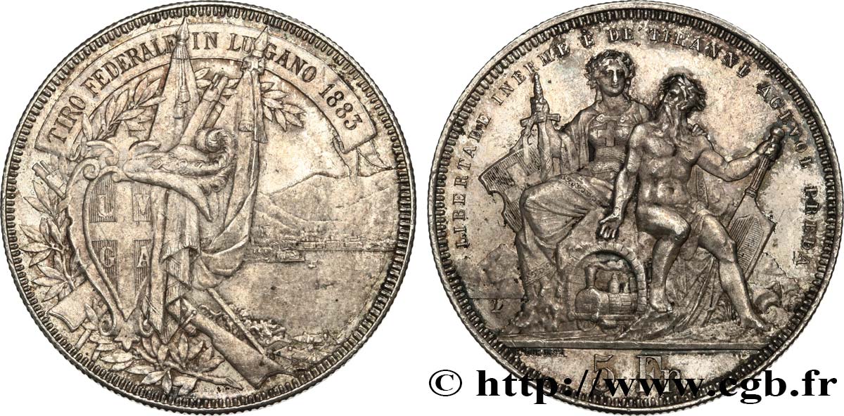 SUIZA 5 Francs, concours de Tir de Lugano 1883  MBC+ 