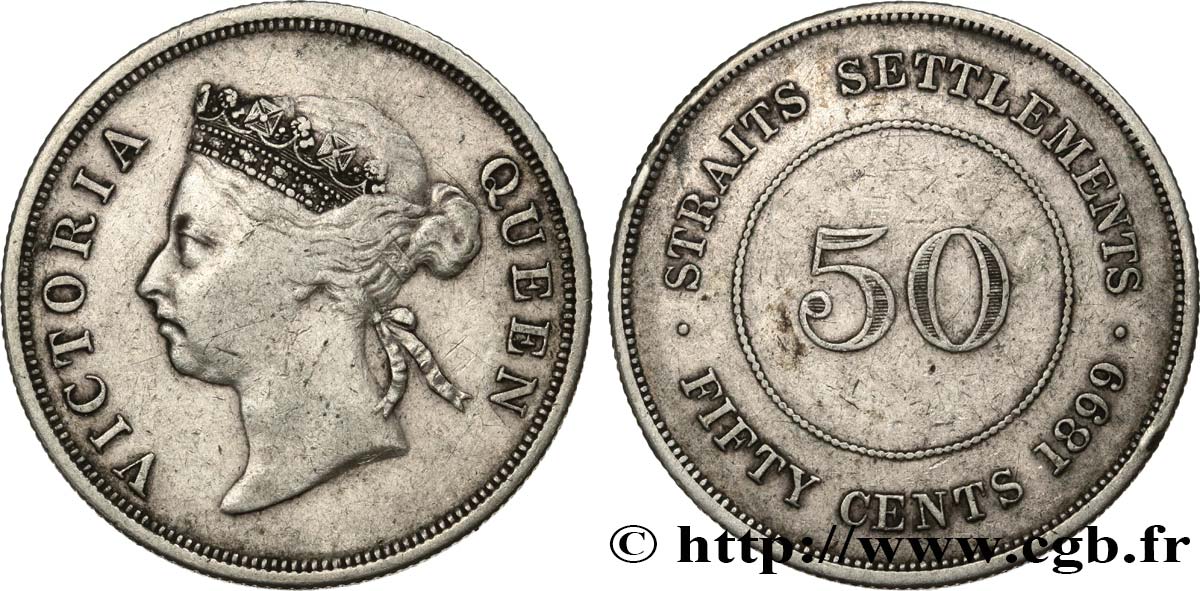 STRAITS SETTLEMENTS 50 Cents Victoria 1899  VF 