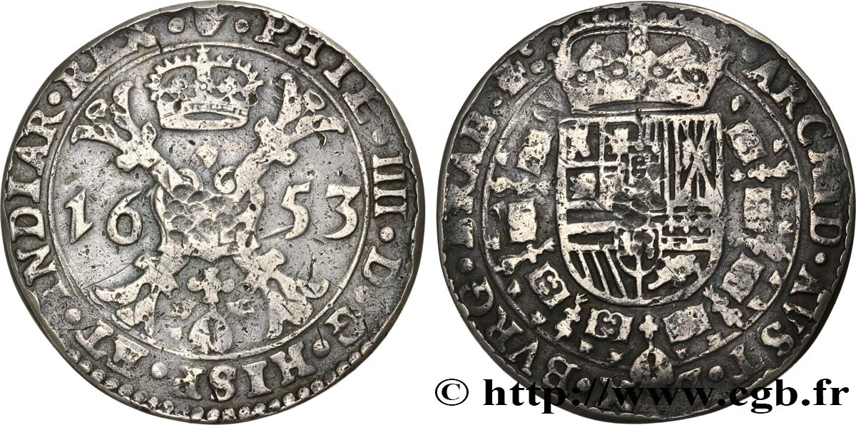 SPANISH NETHERLANDS - DUCHY OF BRABANT - PHILIP IV Patagon 1653 Anvers VF 