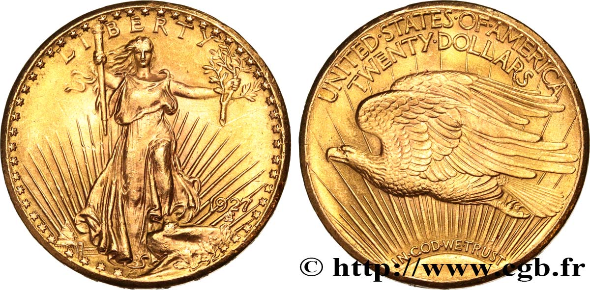 INVESTMENT GOLD 20 Dollars  Saint-Gaudens” 1927 Philadelphie fST 