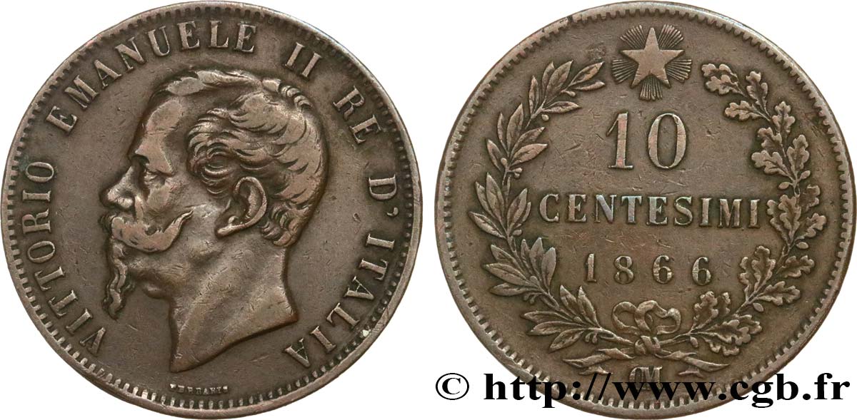 ITALIE 10 Centesimi Victor Emmanuel II 1866 Strasbourg TTB 