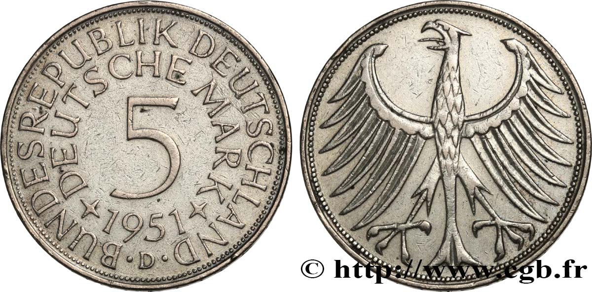 GERMANIA 5 Mark aigle 1951 Munich BB 