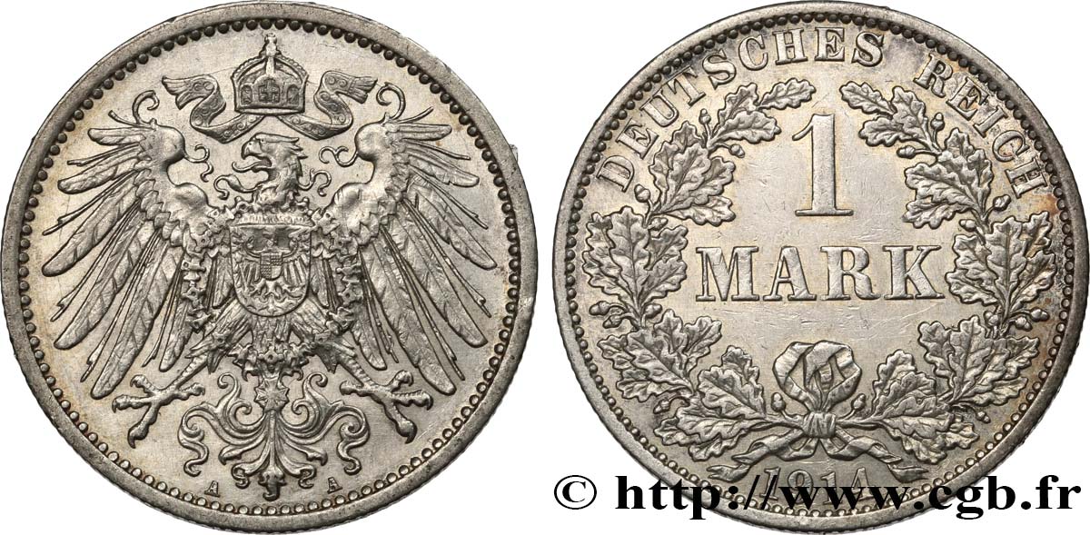 DEUTSCHLAND 1 Mark Empire aigle impérial 2e type 1914 Berlin VZ 