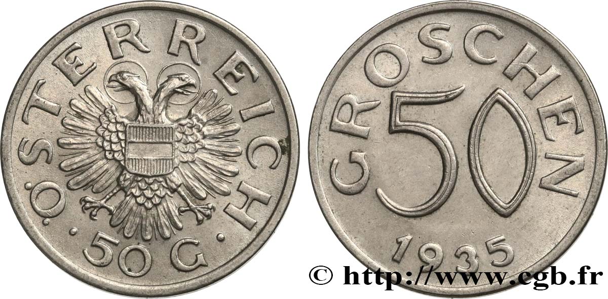 ÖSTERREICH 50 Groschen 1935  VZ 