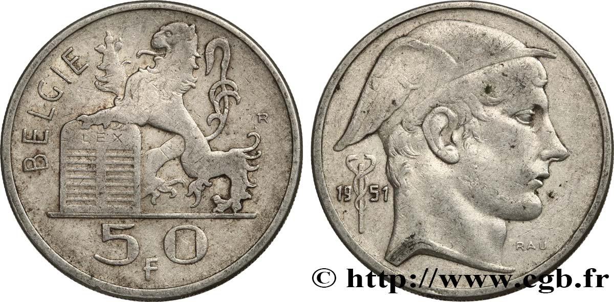 BELGIEN 50 Francs Mercure, légende flamande 1951  fSS 
