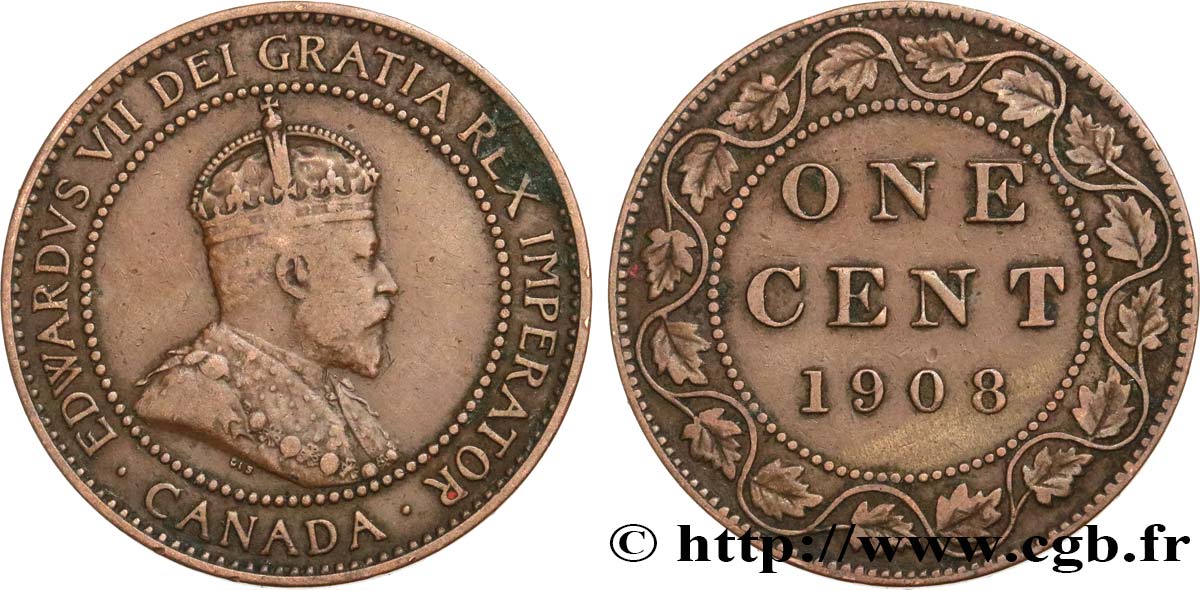 CANADA 1 Cent Edouard VII 1908  TB+ 