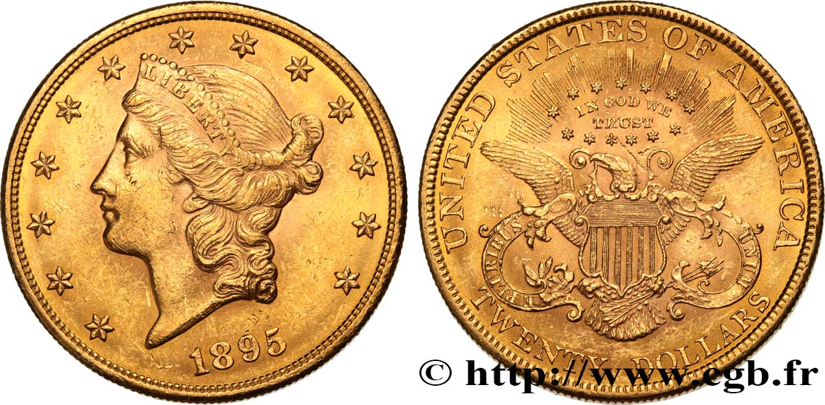 INVESTMENT GOLD 20 Dollars  Liberty  1895 Philadelphie AU/MS 