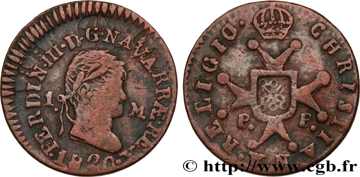 ESPAÑA - NAVARRA 1 Maravedi Ferdinand III 1820 Pampelune BC 