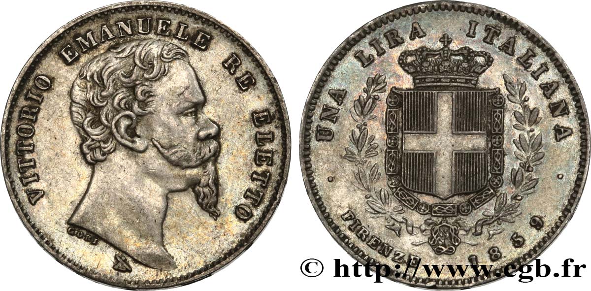 ITALIA 1 Lira Victor Emmanuel II 1859 Florence MBC+ 