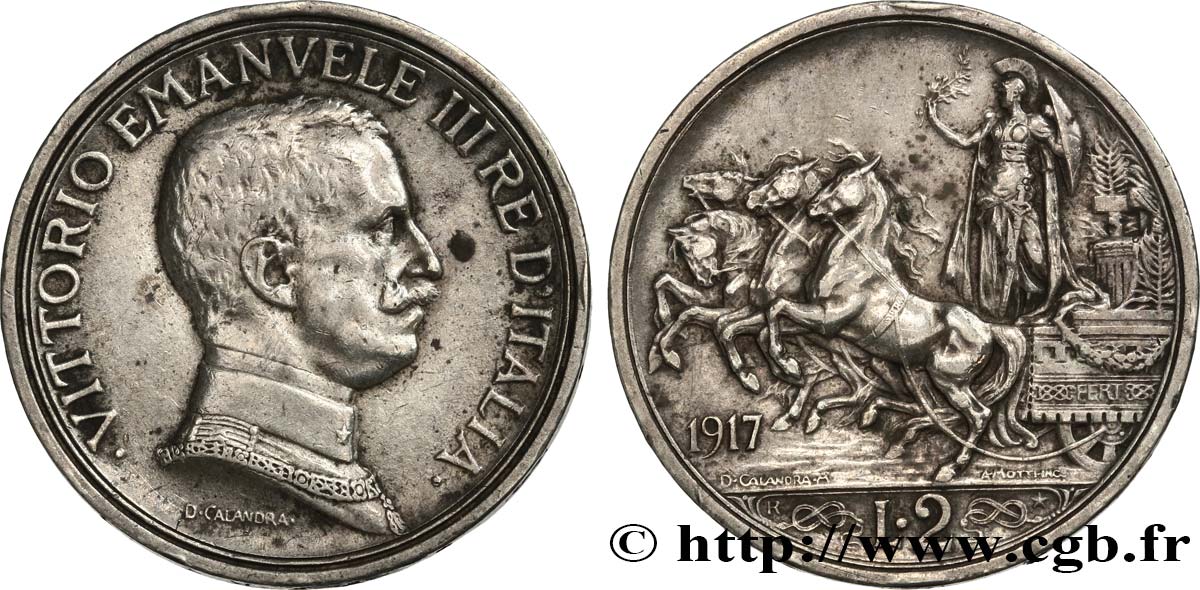 ITALIE 2 Lire Victor Emmanuel III 1917 Rome TTB 