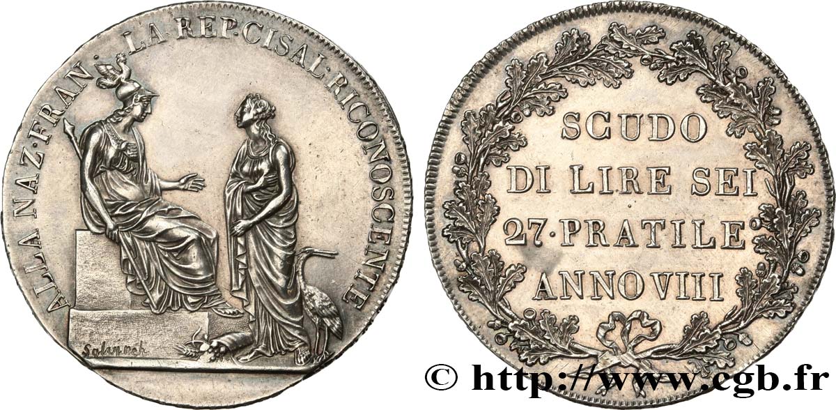 ITALY - CISALPINE REPUBLIC Scudo de 6 lires 1800 Milan AU 