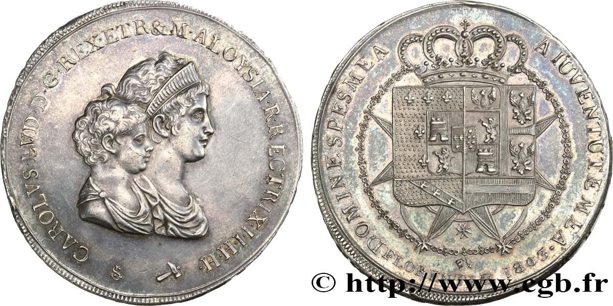 ITALIE - ROYAUME D ÉTRURIE - CHARLES-LOUIS et MARIE-LOUISE 10 Lire, 2e type 1803 Florence AU 