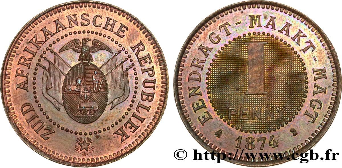 SUDÁFRICA Essai de 1 Penny Colonie de Transvaal 1874  SC 