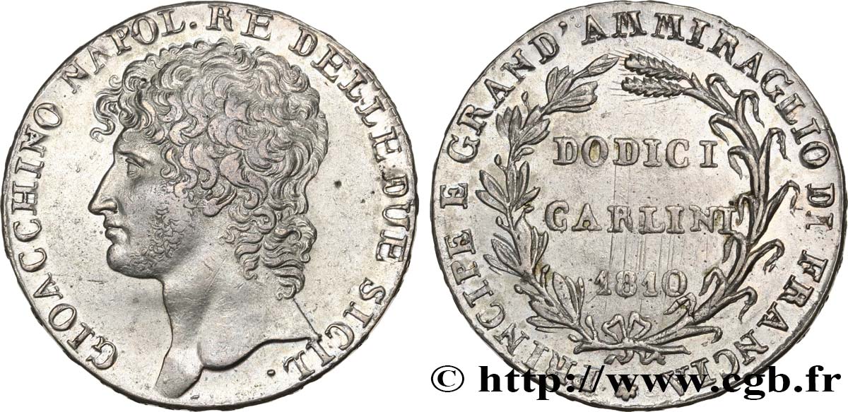 ITALY - KINGDOM OF NAPLES - JOACHIM MURAT Piastre de 12 Carlini, 1er type 1810 Naples AU 